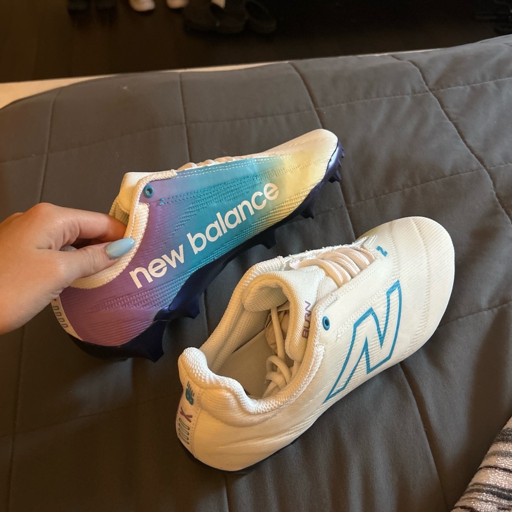 New Balance Kids White Sneakers with Blue, Teal & Purple Gradient